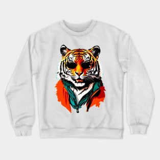 Tiger Vibes: Fierce and Trendy Art with Sunglasses Crewneck Sweatshirt